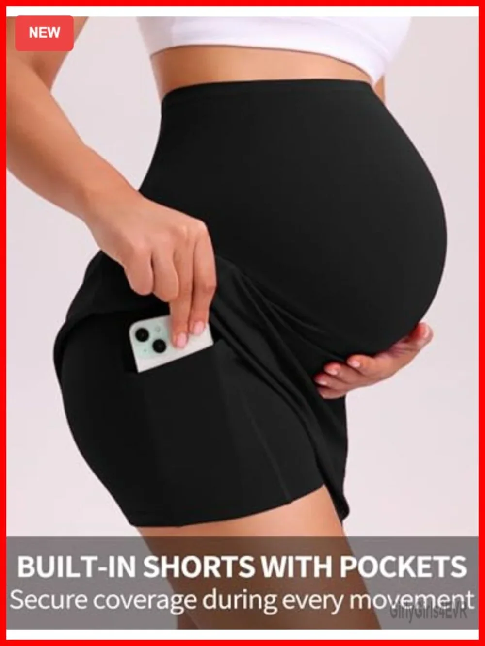 Maternity Tennis Skort with Built-in Shorts & Pockets Over Belly High Waist